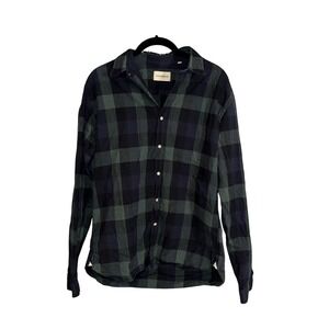 Oliver Spencer Navy Green Plaid Long Sleeve Button Up‎ Shirt Men Size 16